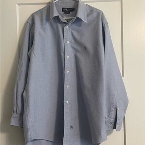 Ralph Lauren Mens Shirt 17 34 Button Up Blue Yarmouth 100% Cotton Colorful Pony